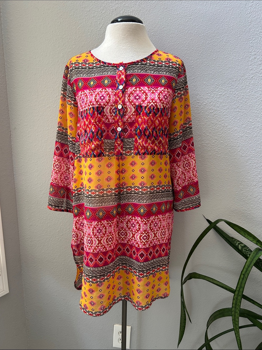 Figueroa & Flower Printed Chiffon Tunic / Dress L
